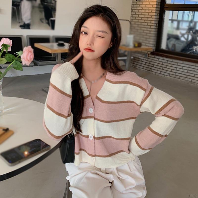 Áo len cardigan cổ chữ V tay dài phối nút gài thời trang dành cho nữ