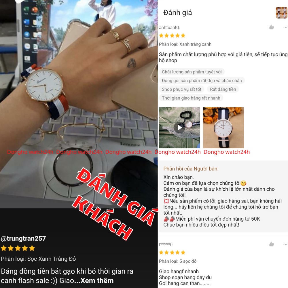 Đồng hồ nam, đồng hồ nữ Geneve 2 , dây vải cao cấp ôm tay cá tính nhiều màu