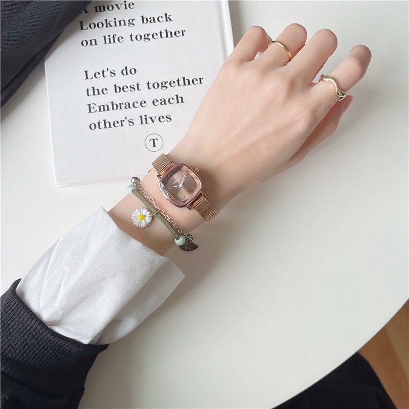 Đồng hồ nữ mặt gạch dây thép cao cấp kiểu dáng vintage DHT4 LOUSMORE