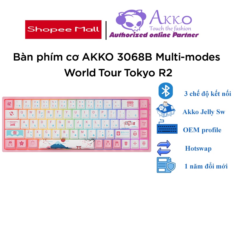 Bàn phím cơ AKKO 3068B Multi-modes World Tour Tokyo R2 (Bluetooth 5.0 / Wireless 2.4Ghz / Hotswap /AKKO CS Jelly sw)