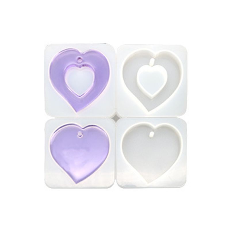 Bộ 4 Khuôn Silicone Tạo Hình Làm Mặt Dây Chuyền Hình Tròn / Trái Tim / Gợn Sóng