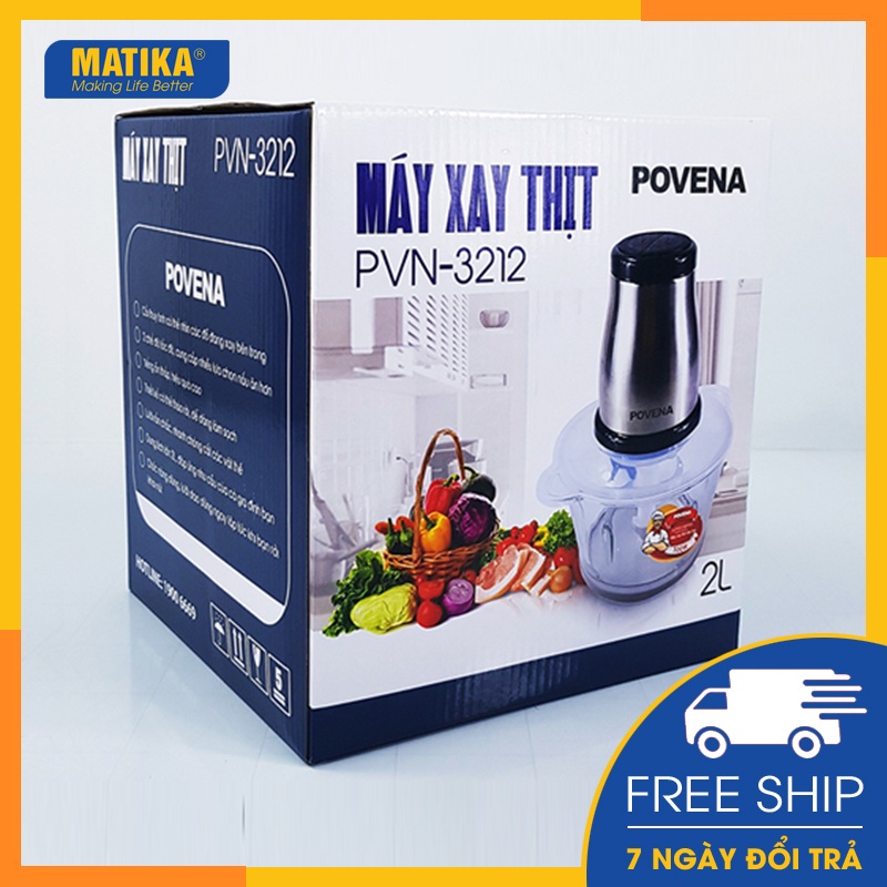 Máy Xay Thịt POVENA 2L Cối Thủy Tinh PVN-3212