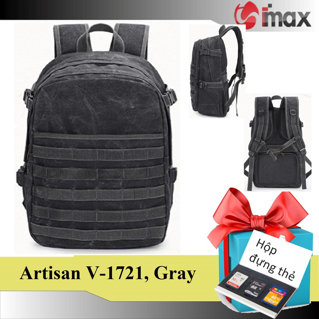 Ba lô máy ảnh Artisan V-1721, 3 màu, Tặng hộp đựng thẻ nhớ