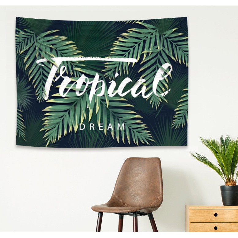 Tranh trang trí - Thảm vải trang trí tường chữ Tropical phong cách thời trang có Tặng kèm đèn nháy và móc treo tiện lợi