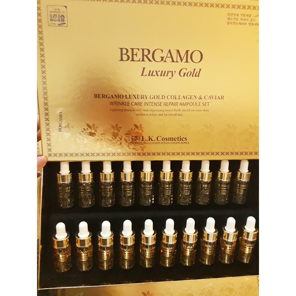 20 lọ - Siêu tinh chất dưỡng trắng và tái tạo làn da Bergamo Luxury Gold Collagen & Caviar