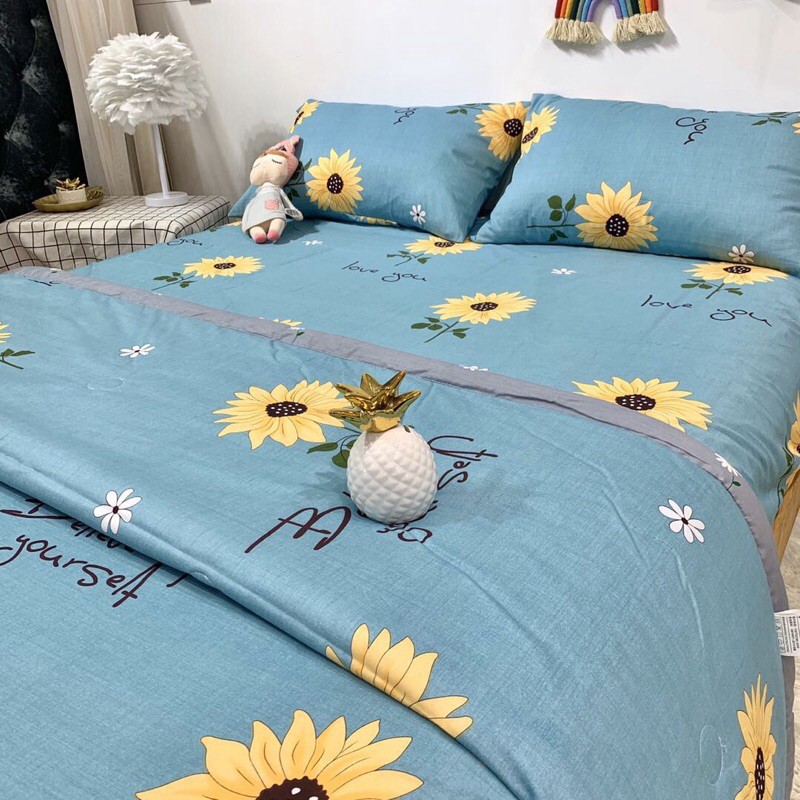 Bộ Chăn Ga Gối Cotton Living Chăn Chần - 100% Cotton Hoạ Tiết Hoa Lá