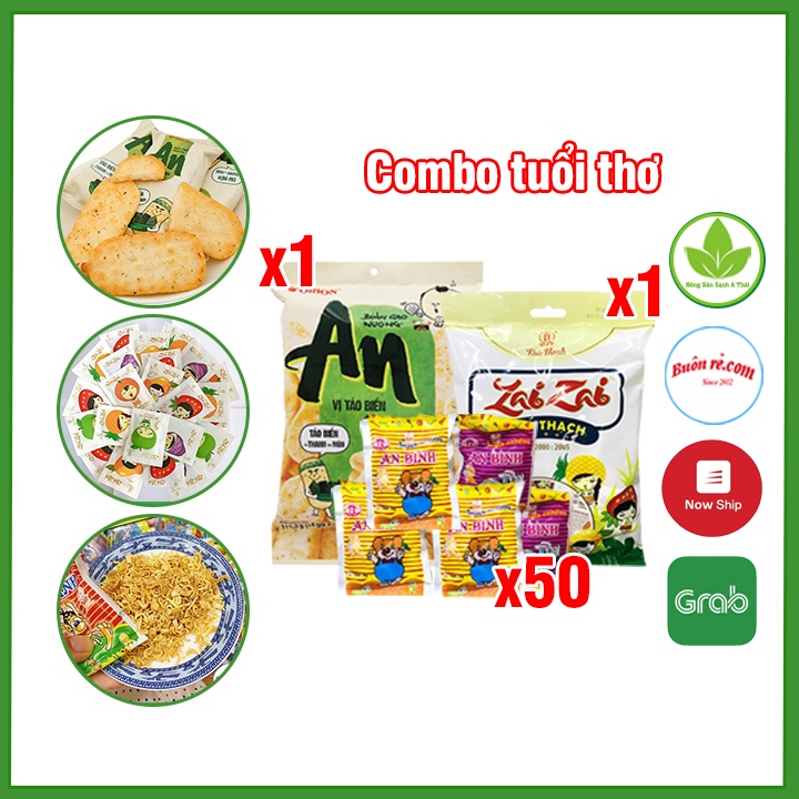 COMBO Tuổi thơ Thạch zai zai - Mì trẻ em - Bánh gạo rong biển dành cho mọi lứa tuổi - Combo đồ ăn vặt tiết kiệm