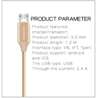 CÁP SẠC ỐNG NGHIỆM Sendem M8 Micro USB - DÀI 1M - CÁP ANDROID