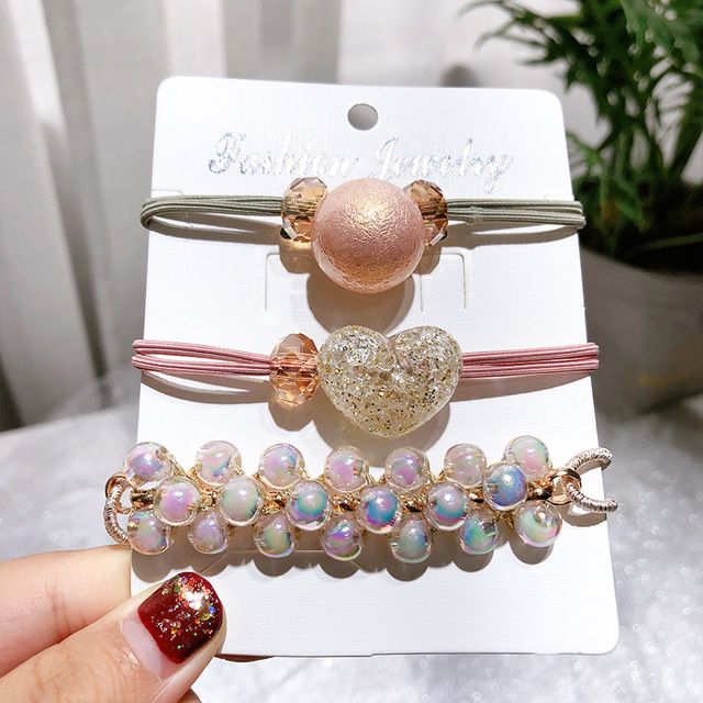 SET 3 CÁI CỘT TÓC VÒNG TAY HẠT ĐÁ TRONG SANG CHẢNH