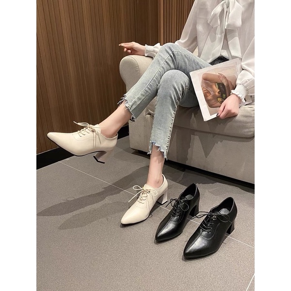 Giầy oxford mũi nhọn buộc dây cao 6cm