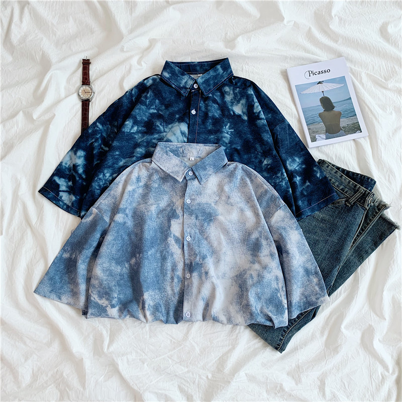 Áo sơ mi IELGY tay ngắn họa tiết màu loang thời trang harajuku cá tính