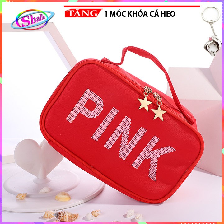 Túi Mỹ Phẩm - túi tiện ích Màu Pink FKL4 Shalla Tặng móc khóa cá heo