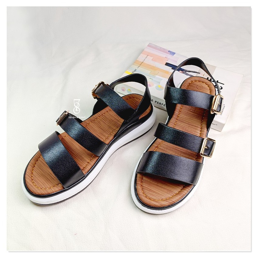 Sandal Bánh Mì 4cm Êm Nhẹ Hai Quai Ngang Khoá Cài Đế Cao Su Đúc Nguyên Khối Seven & Eight - SBM0002