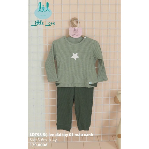 Lil little love - Bộ dài tay điều hòa thu đông vải tăm cho bé 9m-4y