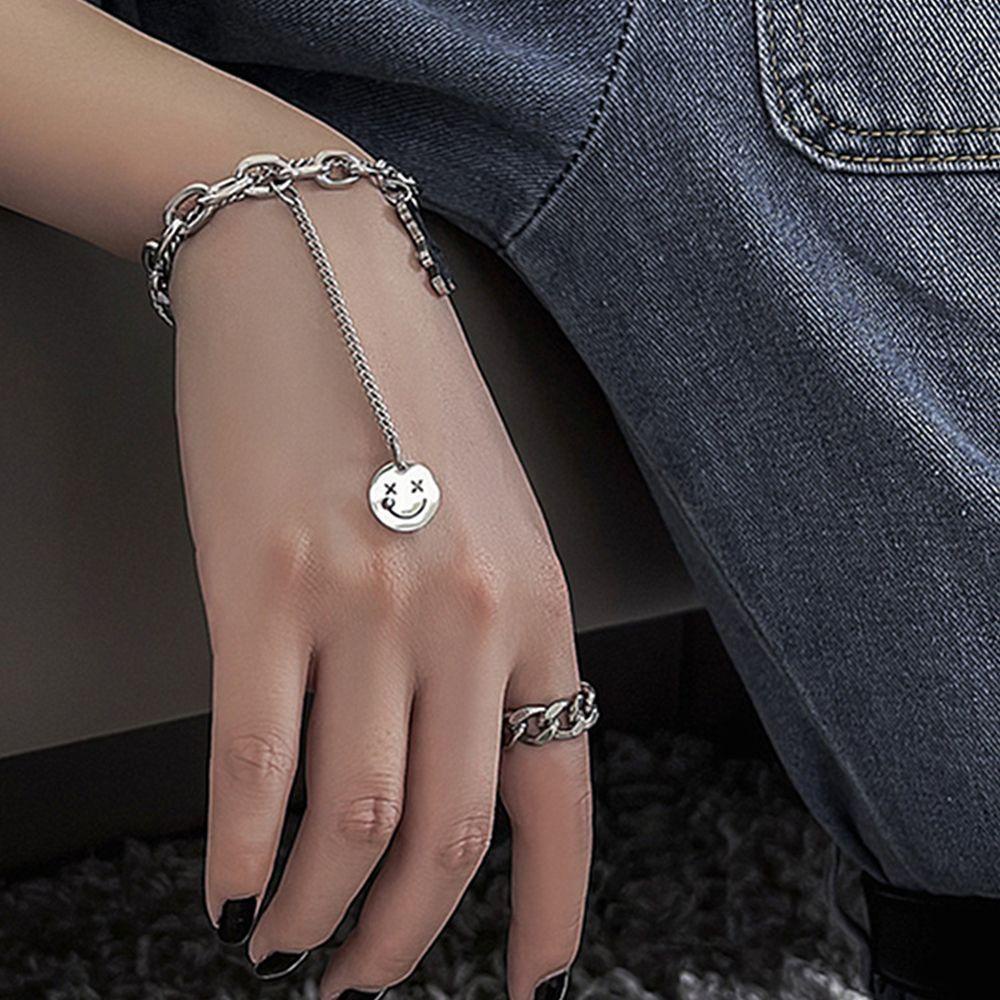 JARRED Vòng Tay Dây Xích Đôi Mặt Cười Thiết Kế Dễ Thương Thời Trang Đường Phố Cá