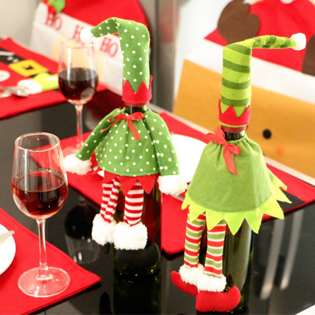 Vỏ bọc chai rượu trang trí bàn ăn Giáng Sinh