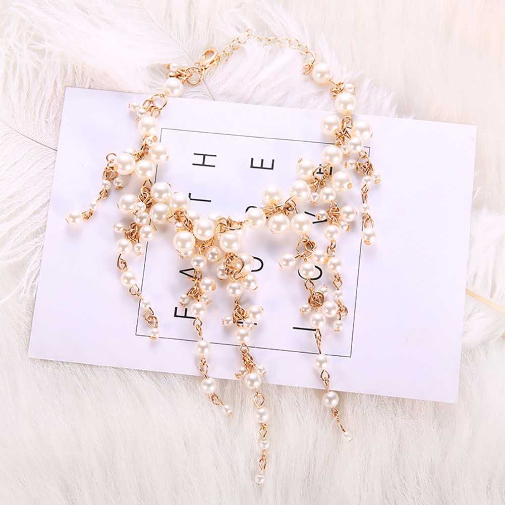 Vòng Tay Hợp Kim Đính Ngọc Trai Giả Và Tua Rua Thời Trang Cho Nữ