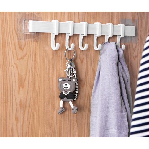 THANH TREO 6 MÓC DÁN TƯỜNG TREO ĐỒ TREO KHĂN NHỰA TRẮNG 6 MÓC-K163