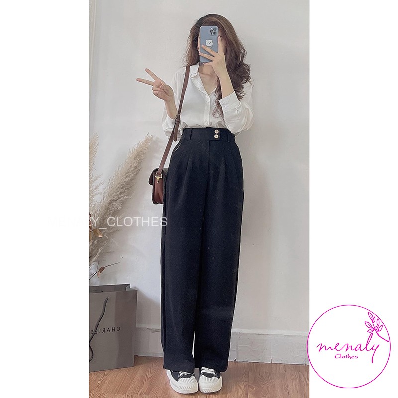 Quần suông nữ ống rộng cạp cao dáng dài QD01, mẫu quần culottes ống rộng lưng cao tôn dáng hiệu quả