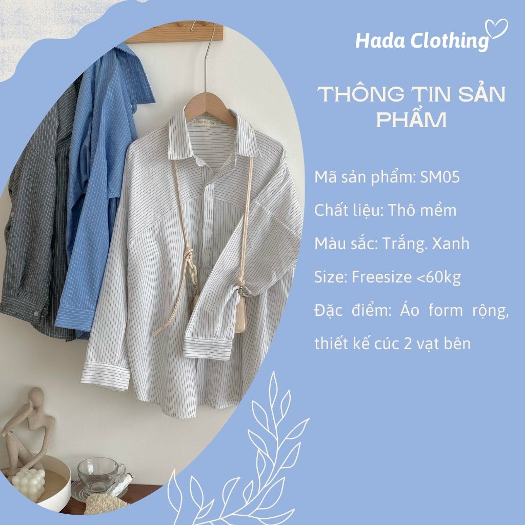 Áo sơ mi nữ form rộng kẻ sọc dài tay Hada, thiết kế cúc vạt 2 bên - SM05