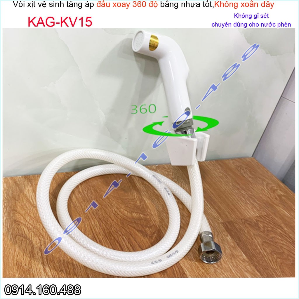 Vòi xịt vệ sinh KAG-KV15 xoay 360 độ, vòi rửa bồn cầu nhựa trắng tia nước mạnh chịu áp lực mạnh chung cư nhà cao tầng