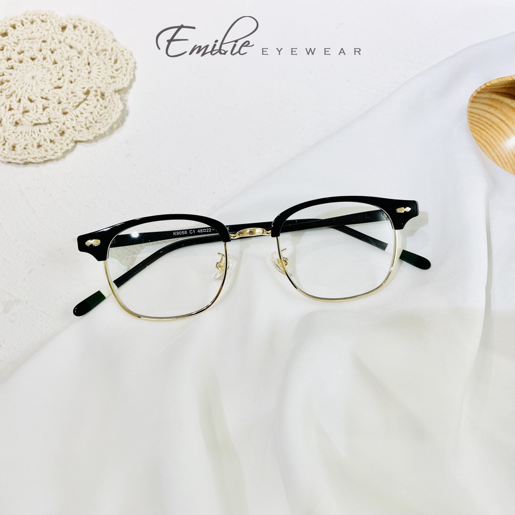 Gọng kính nam nữ Clubmaster kim loại viền nhựa cao cấp Kính mắt Emilie phụ kiện thời trang K9058