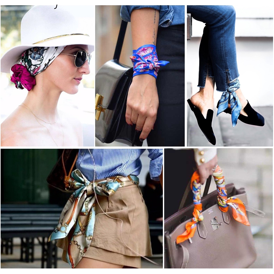 Khăn vuông chất liệu lụa Satin phong cách vintage thời trang