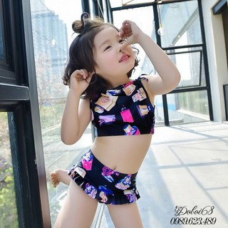 Bộ đồ bơi cho bé gái từ 1-6 tuổi áo yếm, quần cạp cao phối màu