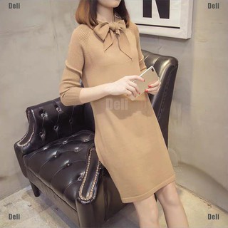 Đầm len gân cổ thắt nơ