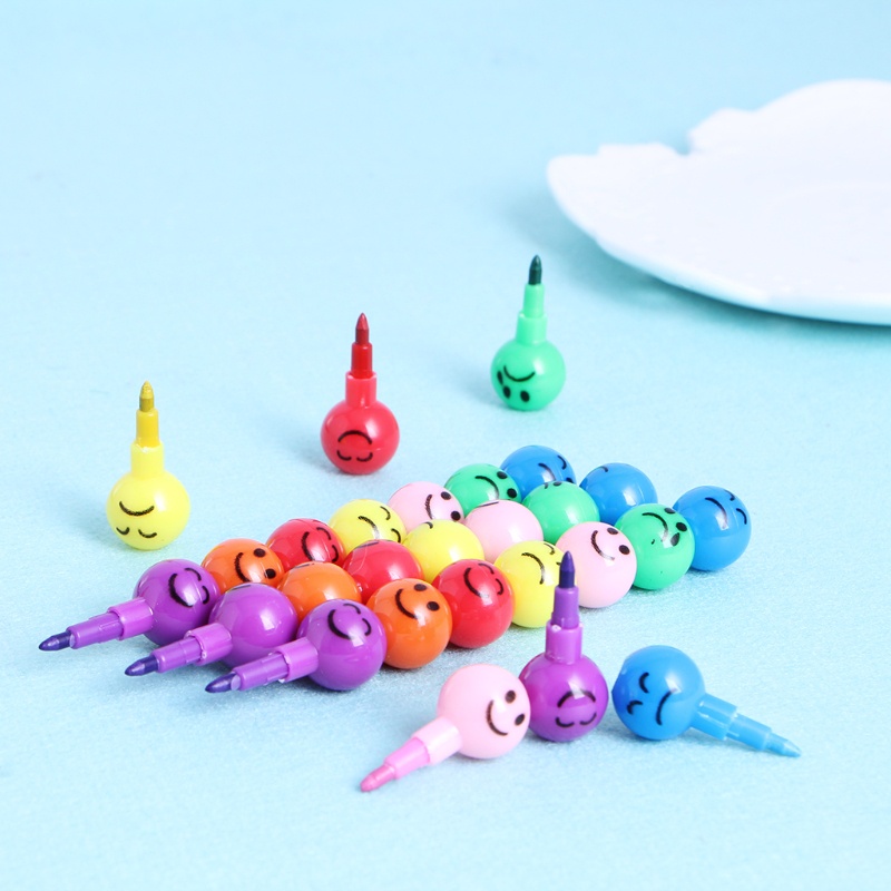 Set 4 Bút Chì Màu 7 Màu Hình Mặt Cười Dễ Thương Dành Cho Học Sinh