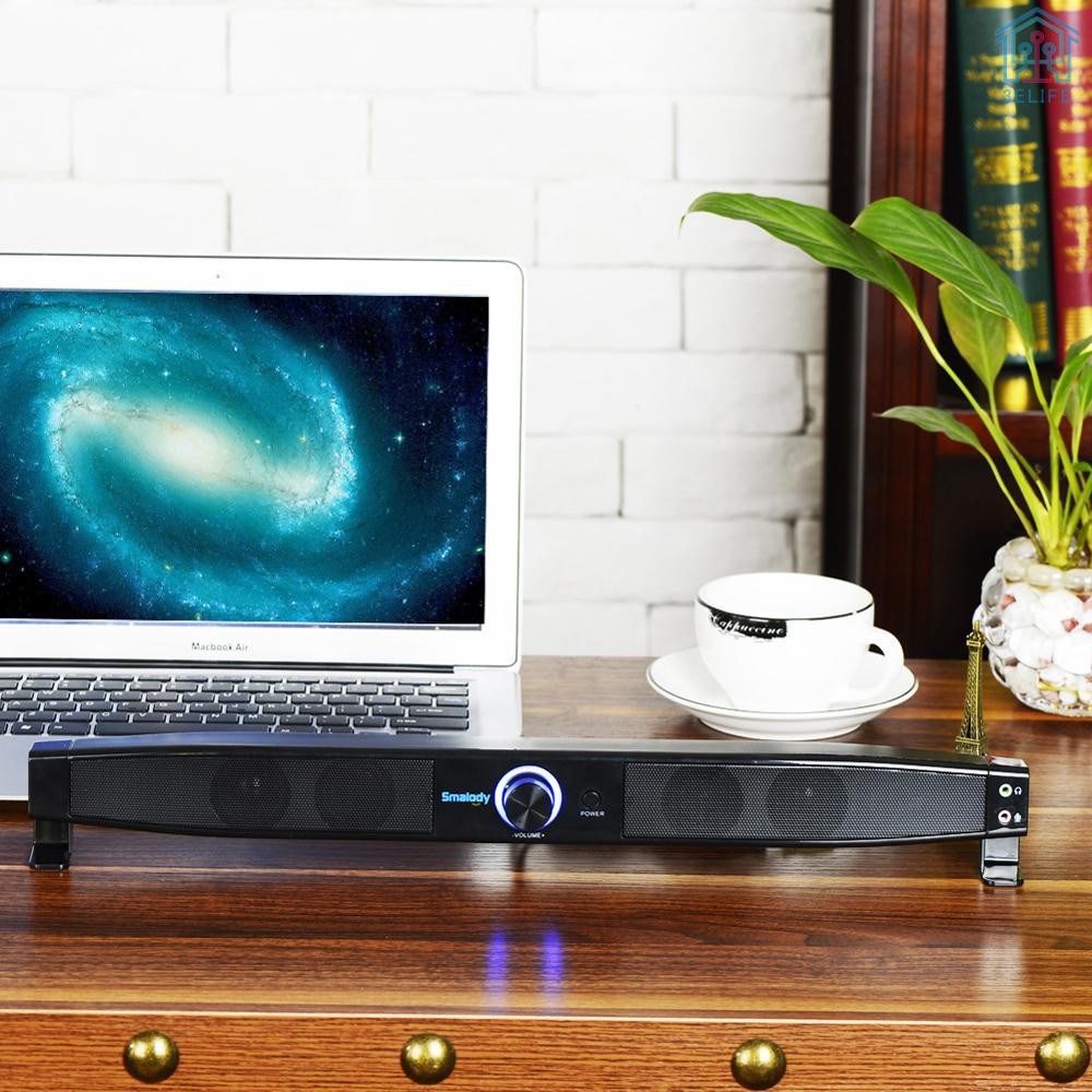 【E&V】Smalody Soundbar USB Powered Speakers Home Theater 5W Stereo Subwoofer w/ Microphone Headphone Jack Support LINE IN Music Play for TV Desktop Co