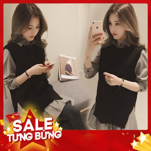 A293 set áo bầu dáng dài đuôi cá và áo len gile xẻ tà phong cách hàn quốc. Hàng quảng châu -Hàng nhập khẩu