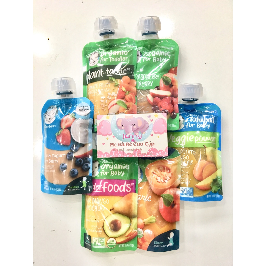 Gerber hoa quả nghiền cho bé vị hoa quả bổ sung chất xơ hàng air Mỹ 90g