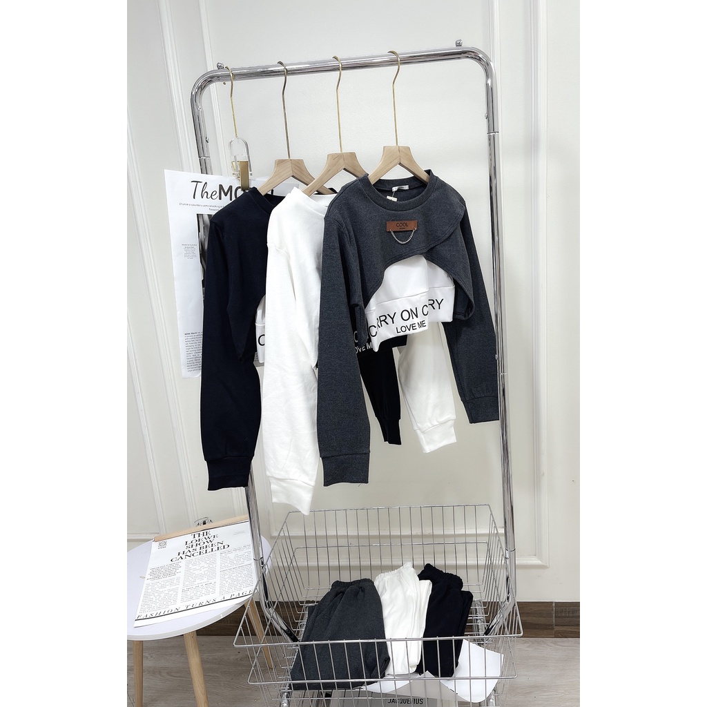 Set bộ len Carry on carry love me croptop len tăm 3 màu đen xám trắng đồ bộ nữ thu đông