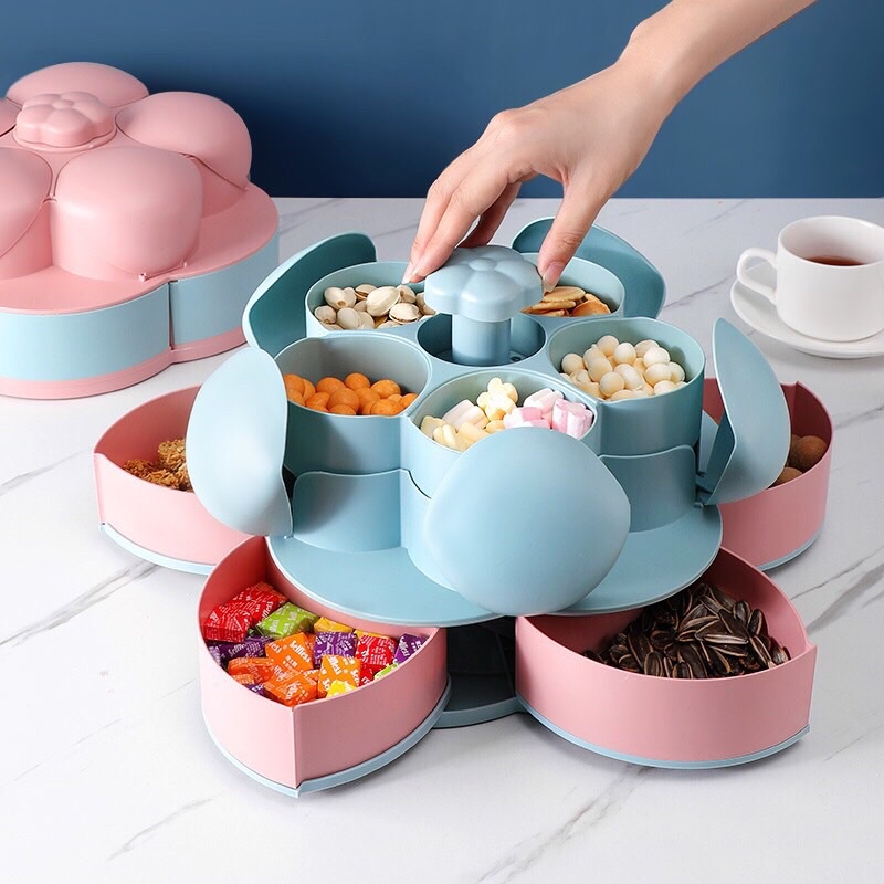 Hộp Đựng Mứt Tết, Khay Đựng Bánh Kẹo 2 Tầng, Khay Mứt Tết Cao Cấp 10 Cánh Xoay.