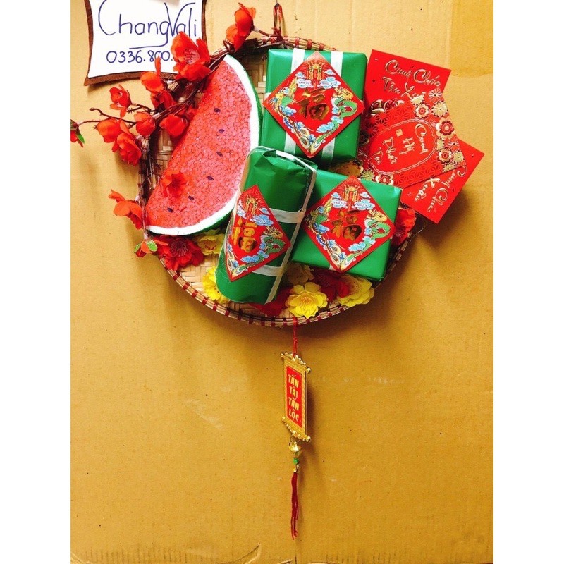 Mẹt trang trí tết phi 35 mô hình bánh chưng,bánh tét,dưa hấu