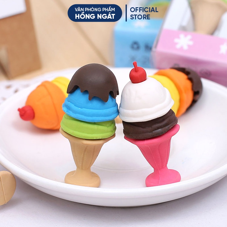 Tẩy bút chì kem ốc quế, đồ dùng học tập dễ thương gôm tẩy cute giá rẻ làm quà tặng học sinh văn phòng phẩm T25