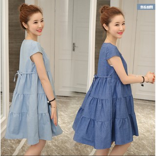 V14    (BIG SIZE)  SẴN SIZE M Váy đầm xòe ngắn tay mùa hè dành cho mẹ bầu