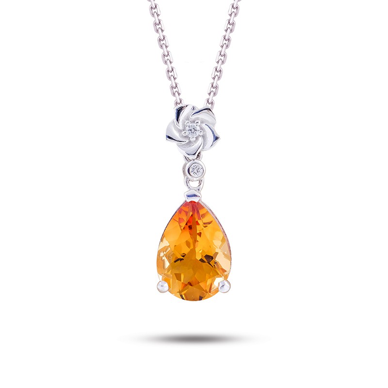 Mặt dây DOJI vàng trắng 14K gắn đá CITRINE 723