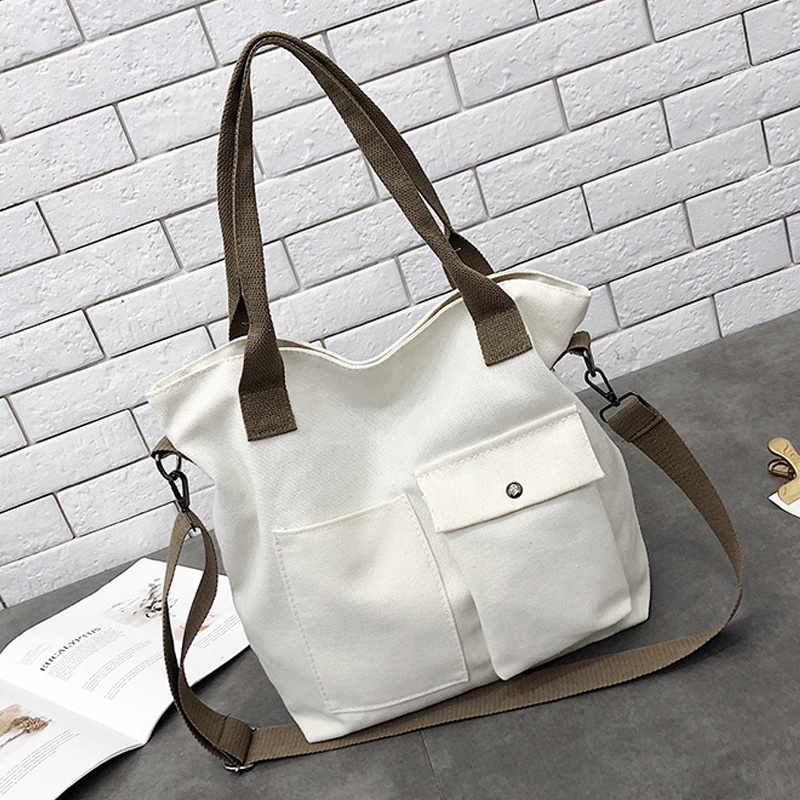 Túi xách công sở vải canvas trơn nhiều ngăn