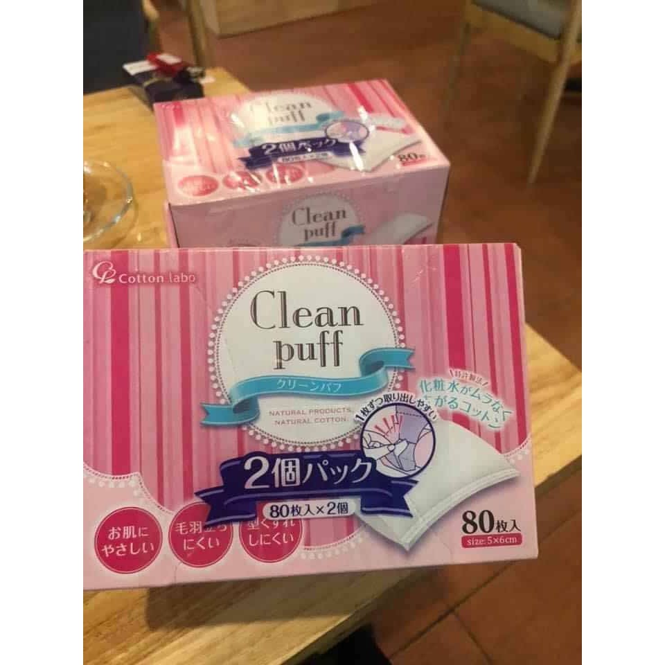 Bông tẩy trang Cotton Clean Puff Nhật Bản hộp 80 miếng