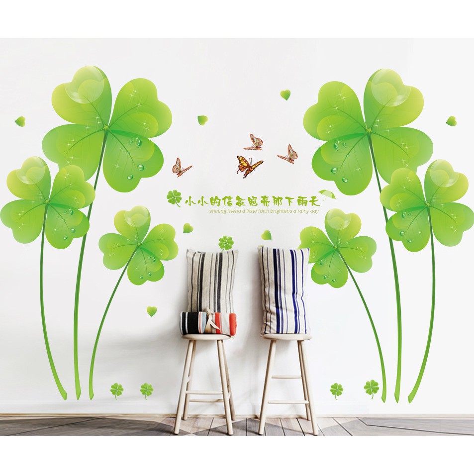 decal dán tường combo hoa xanh