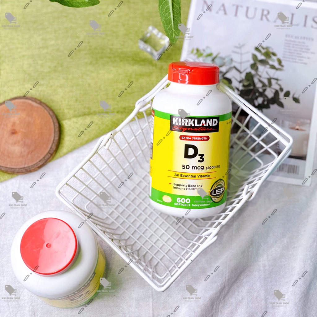 Viên uống bổ sung Vitamin D3 2000iu hãng Kirkland của Mỹ, hộp 600 viên, giúp tăng cường hấp thụ canxi và phốt pho
