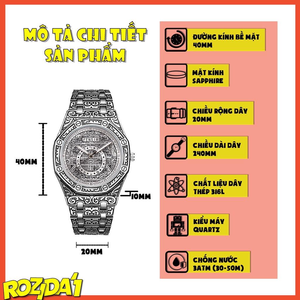 Đồng hồ nam chính hãng đẹp thời trang đơn cá tính dây thép cao cấp chống nước Rozida'1 DH18 | BigBuy360 - bigbuy360.vn