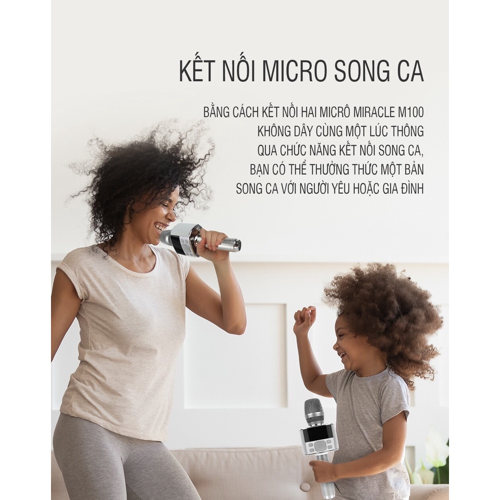 Micro Không Dây Hàn Quốc Miracle M100 - Micro Karaoke Bluetooth - Âm Thanh Cực Hay - Hàng Chính Hãng - Bảo Hành 12 Tháng
