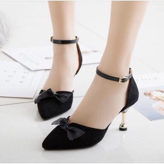Giày cao gót 7p da lộn phối nơ dễ thương - Nhiều màu
