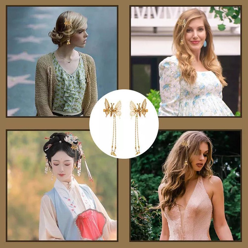 Kẹp Tóc Tua Rua Dài Hình Bướm Phong Cách Cổ Điển Thanh Lịch Dành Cho Nữ