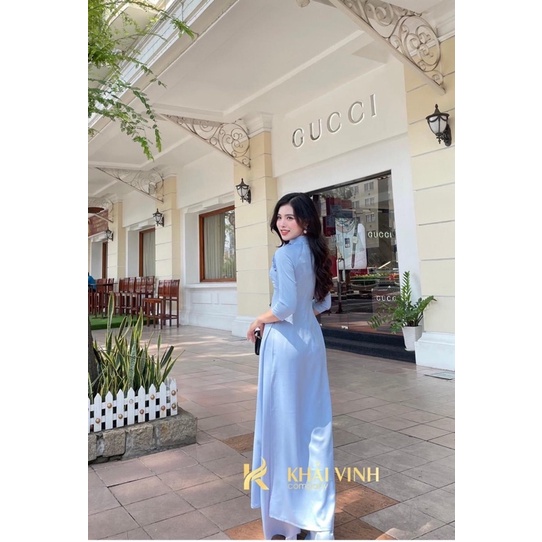 ÁO DÀI LỤA TÂY THI CAO CẤP ĐÍNH HOA VÀ HÀNG CÚC CÁCH ĐIỆU HAI BÊN QUÁ NÉT
