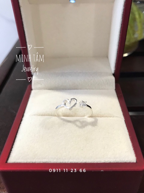 Nhẫn nữ bạc ta-Minh Tâm Jewelry-Hình trái tim và 1 bên đá