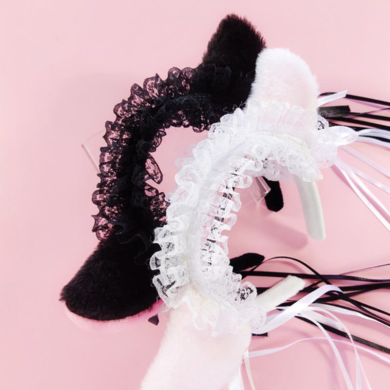 Cài tóc hình tai mèo gắn chuông và dây ruy băng tua rua dễ thương phong cách lolita cho nữ